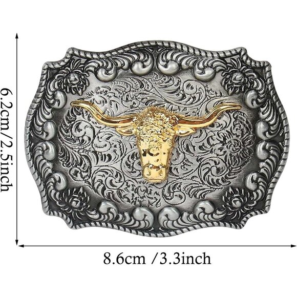 Men's Silver Long Horn Bull Western Golden Rodeo Texas Cowboy Large Buckles - Picture 3 of 6